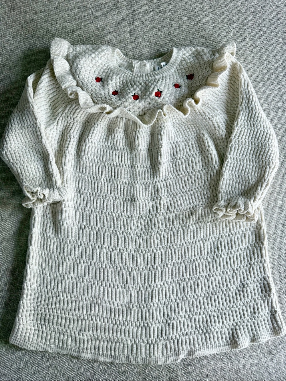 Janie and Jack Cream Apple Sweater Dress